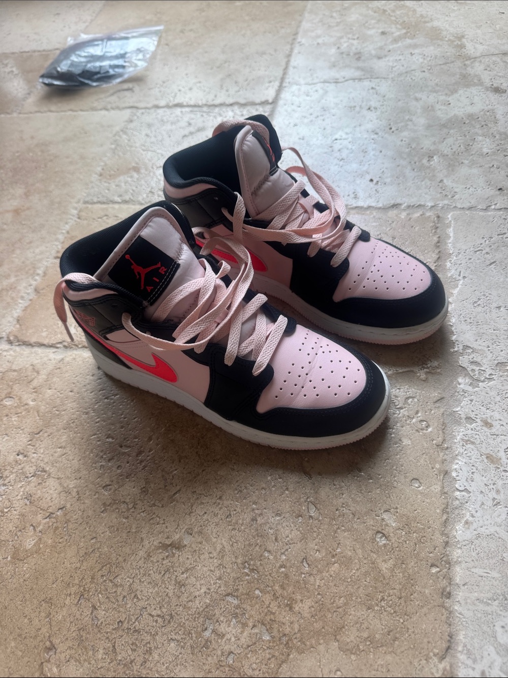 Jordan Kids Mid-Top Sneakers in Pink and Black with Neon Accent